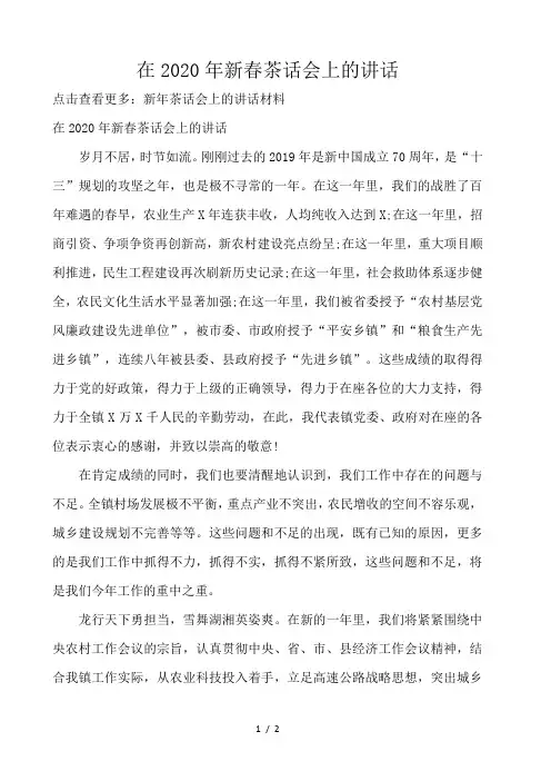 在2020年新春茶话会上的讲话 