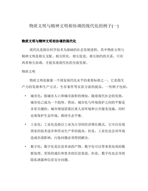 物质文明与精神文明相协调的现代化的例子(一)