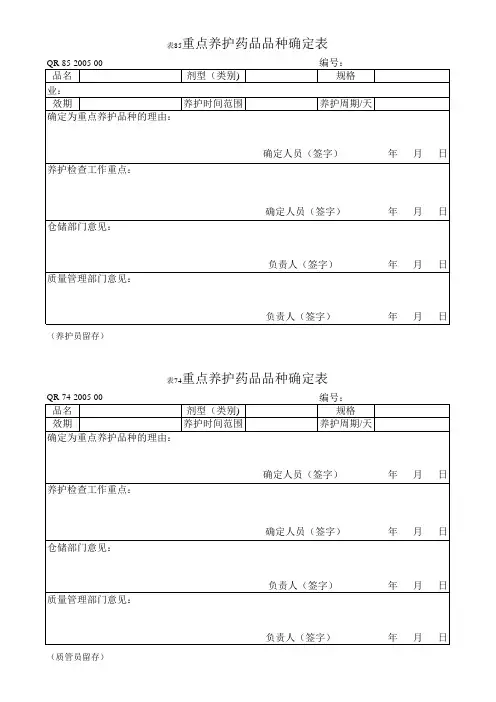 重点养护品种确定表