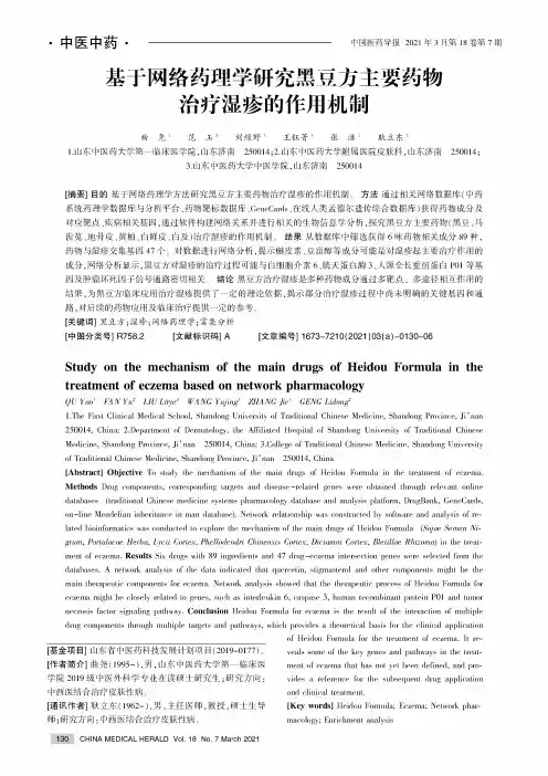 基于网络药理学研究黑豆方主要药物治疗湿疹的作用机制