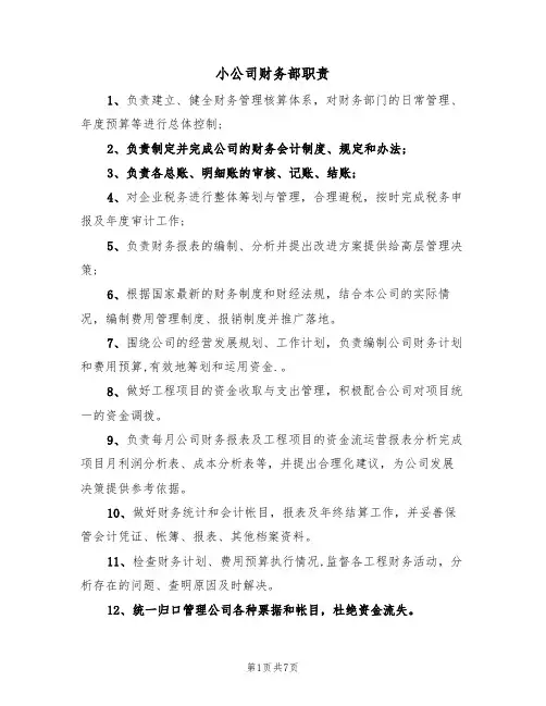 小公司财务部职责（5篇）