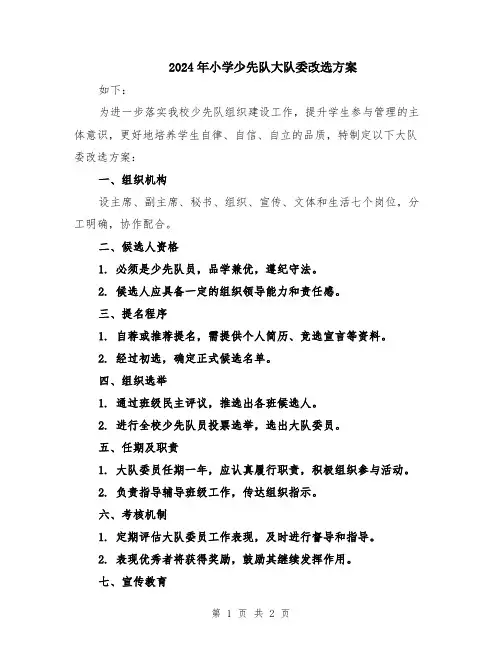 2024年小学少先队大队委改选方案