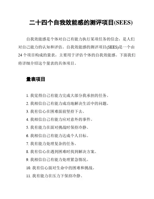 二十四个自我效能感的测评项目(SEES)