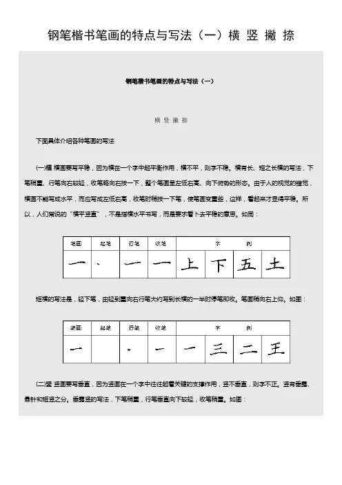 钢笔楷书笔画的特点与写法(一)横竖撇捺
