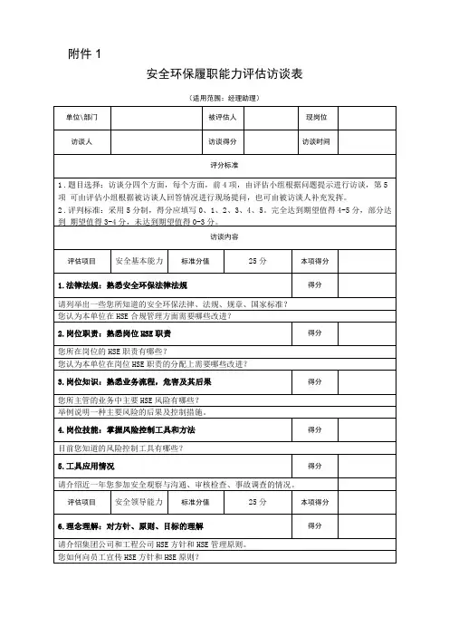 安全环保履职能力评价访谈表