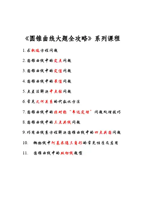 圆锥曲线大题全攻略含答案详解