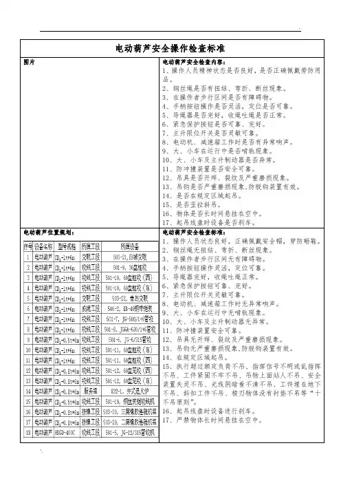 电动葫芦安全检查标准