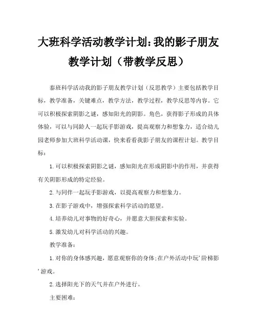大班科学活动教案：我的影子朋友教案(附教学反思)