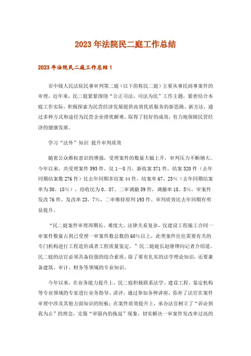 2023年法院民二庭工作总结
