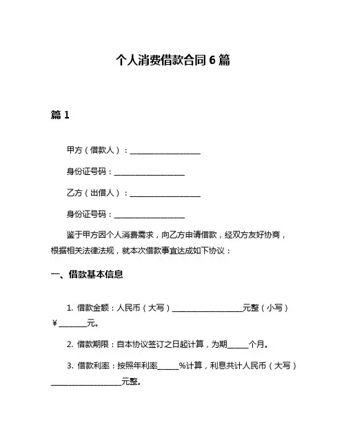 个人消费借款合同6篇