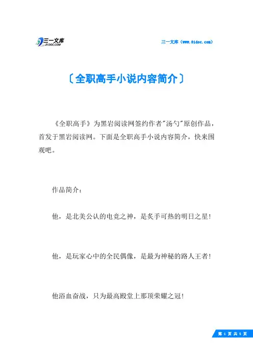 全职高手小说内容简介