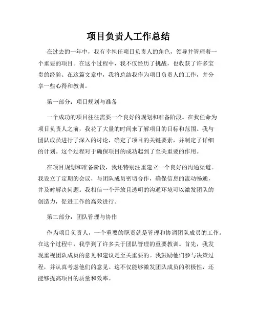 项目负责人工作总结