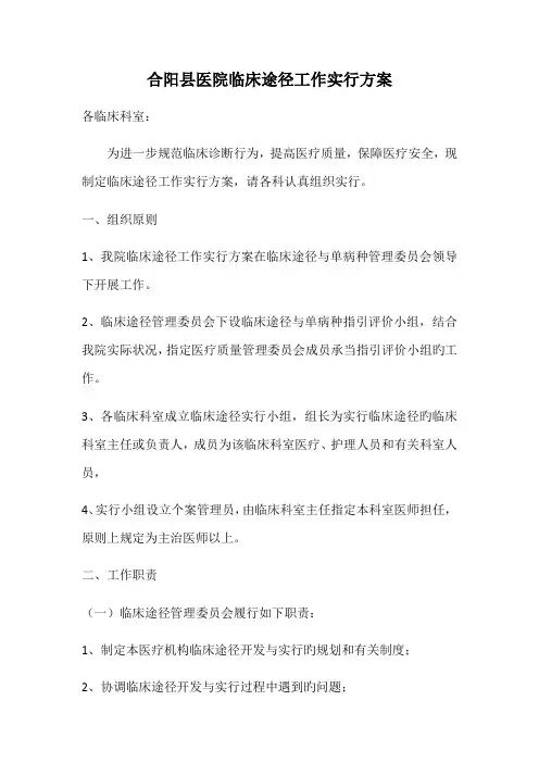 临床路径工作实施方案
