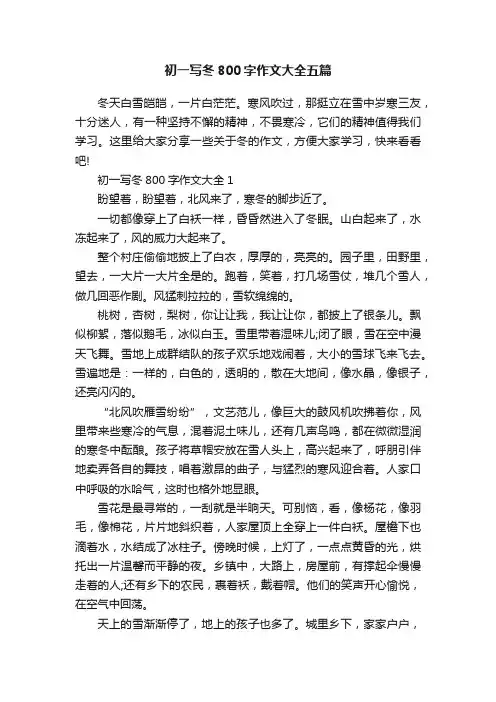 初一写冬800字作文大全五篇