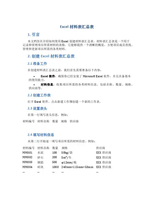 excel材料表汇总表
