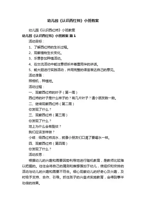 幼儿园《认识西红柿》小班教案