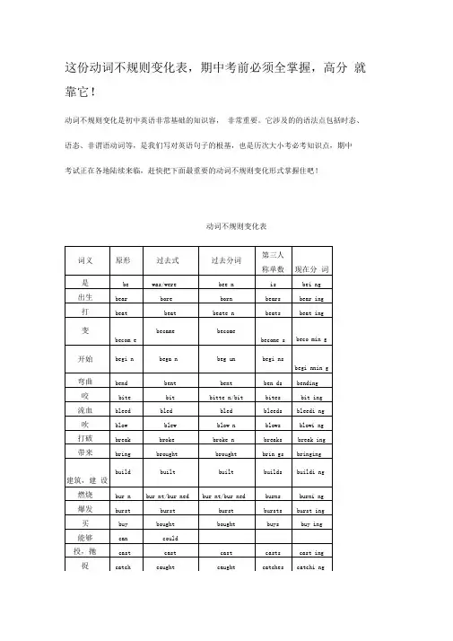 动词不规则变化表
