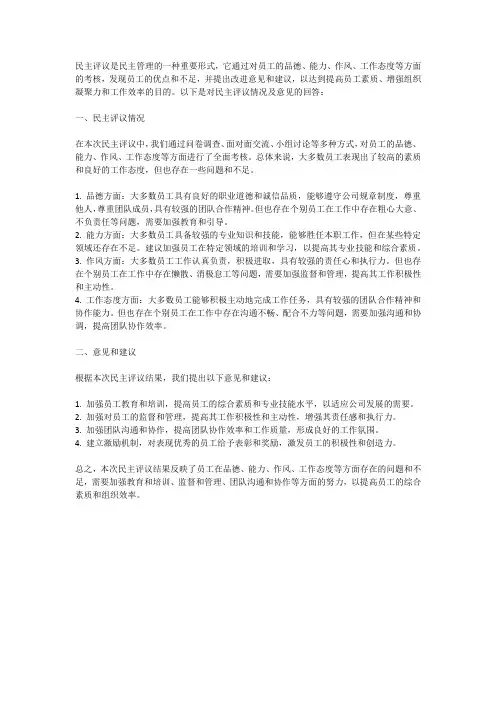 民主评议情况及意见