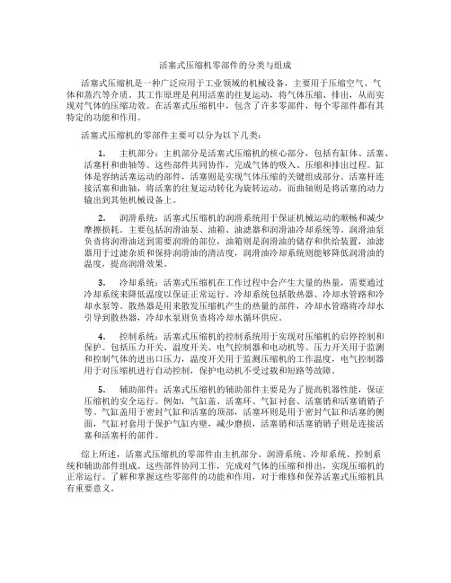 活塞式压缩机零部件的分类与组成