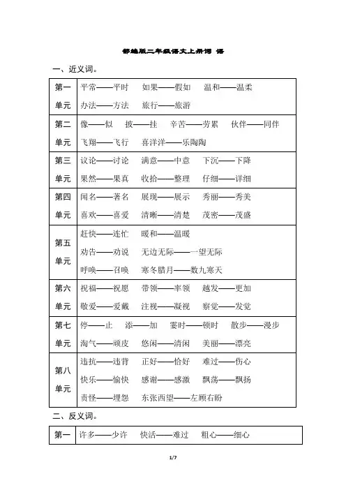 部编版二年级语文上册期末专项 词 语 试卷附答案