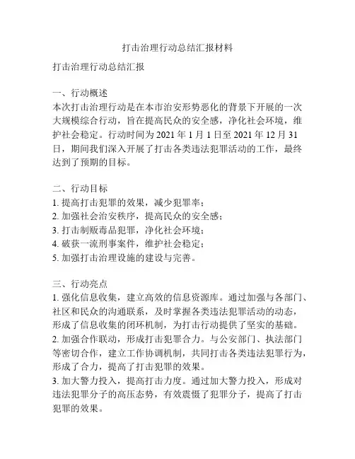 打击治理行动总结汇报材料