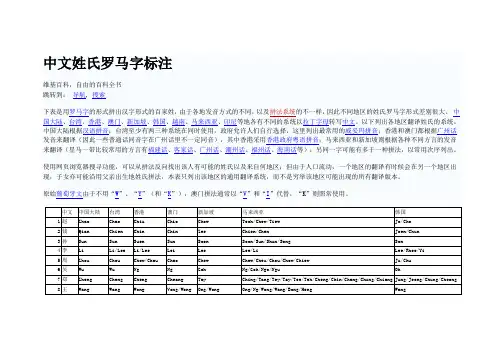 中文姓氏罗马字标注