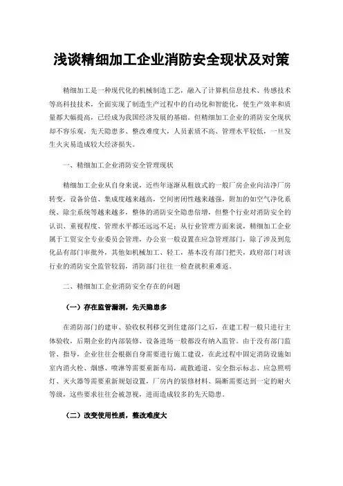 浅谈精细加工企业消防安全现状及对策