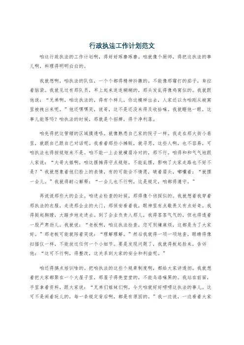 行政执法工作计划范文