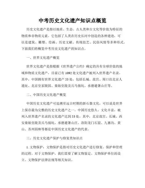 中考历史文化遗产知识点概览