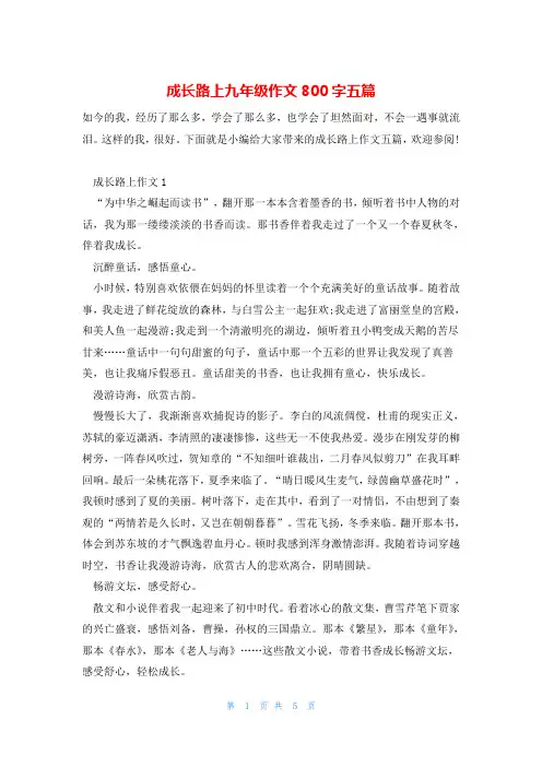 成长路上九年级作文800字五篇