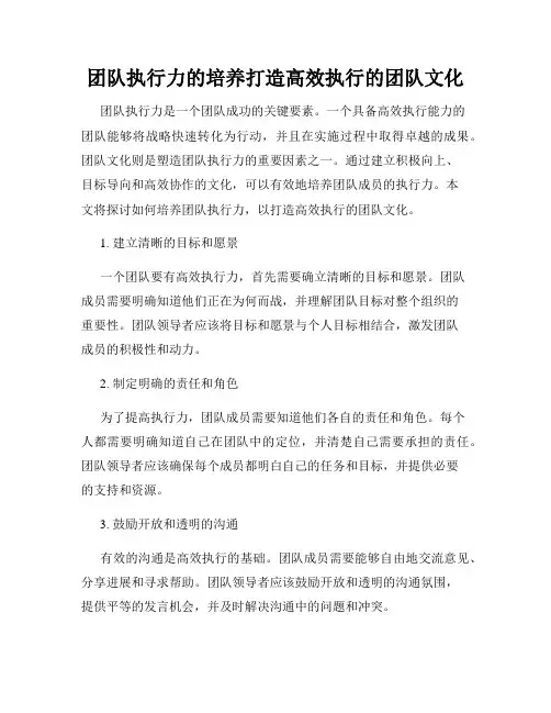 团队执行力的培养打造高效执行的团队文化