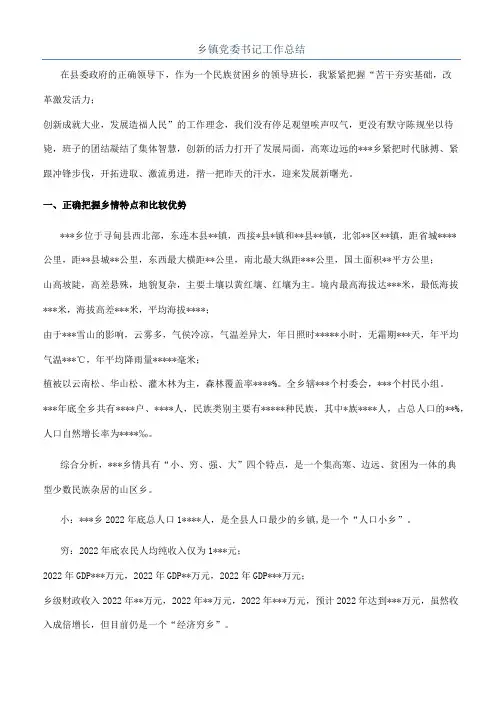 乡镇党委书记工作总结