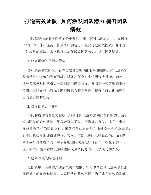 打造高效团队   如何激发团队潜力 提升团队绩效
