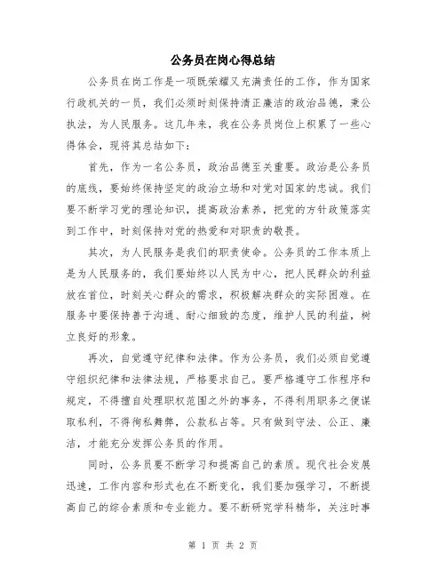 公务员在岗心得总结