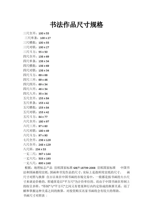 书法作品尺寸规格