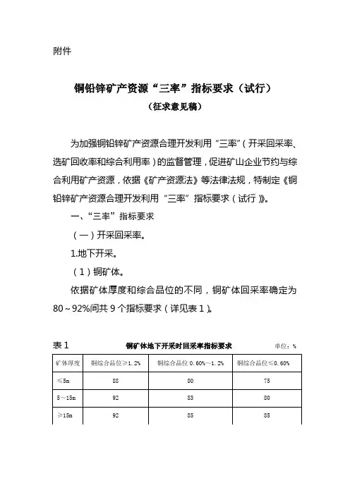 铜铅锌矿产资源三率指标要求(试行)-自然资源部