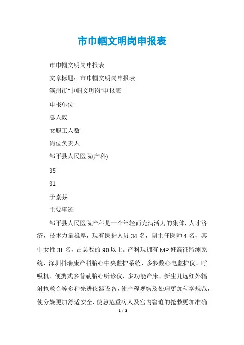 市巾帼文明岗申报表