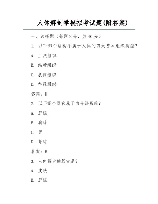 人体解剖学模拟考试题(附答案) 