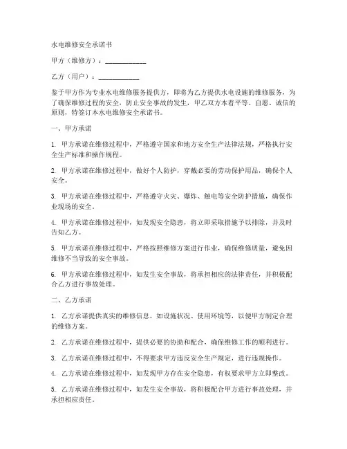 水电维修安全承诺书范本