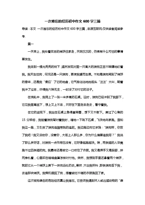 一次难忘的经历初中作文600字三篇
