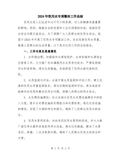 2024年饮用水专项整治工作总结