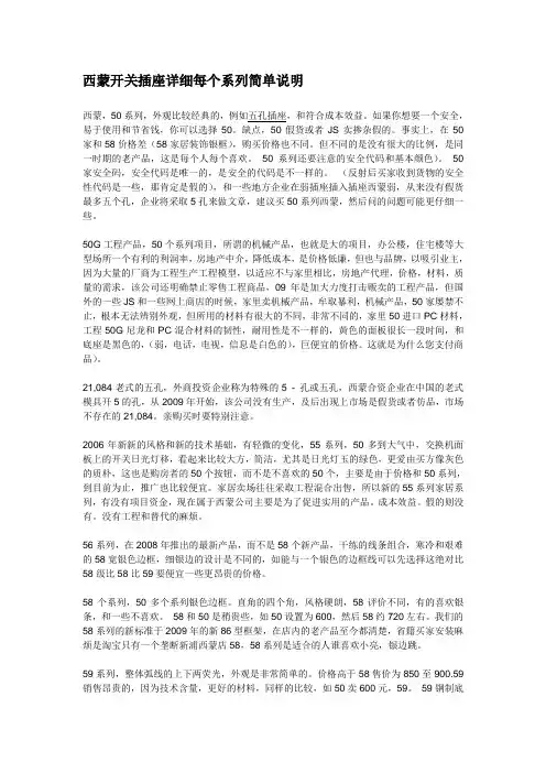 西蒙开关插座详细每个系列简单说明