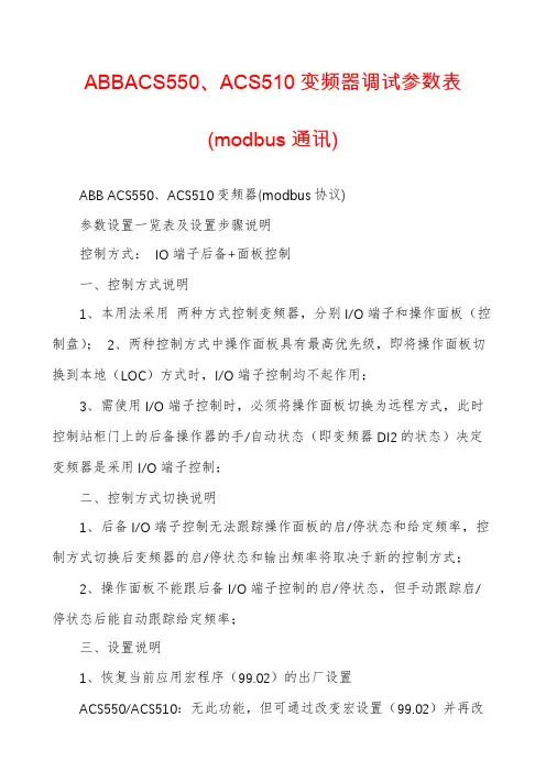 ABBACS550、ACS510变频器调试参数表(modbus通讯)