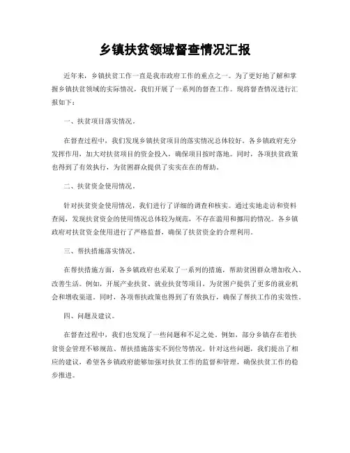 乡镇扶贫领域督查情况汇报