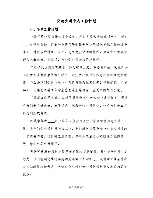 贷款公司个人工作计划(三篇)
