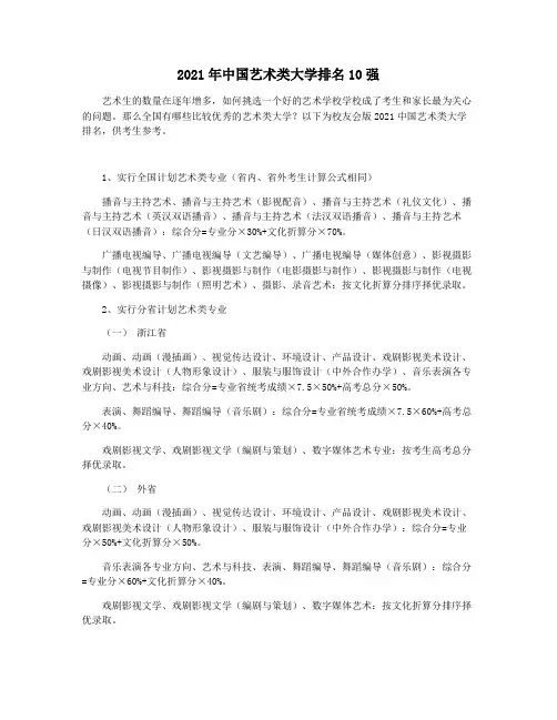 2021年中国艺术类大学排名10强