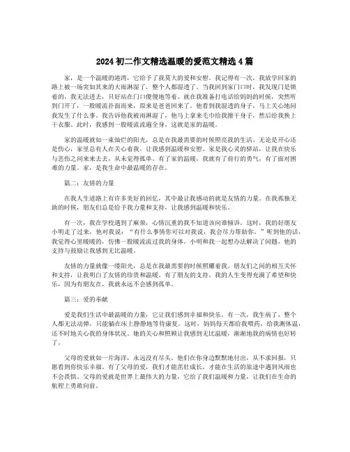 2024初二作文精选温暖的爱范文精选4篇