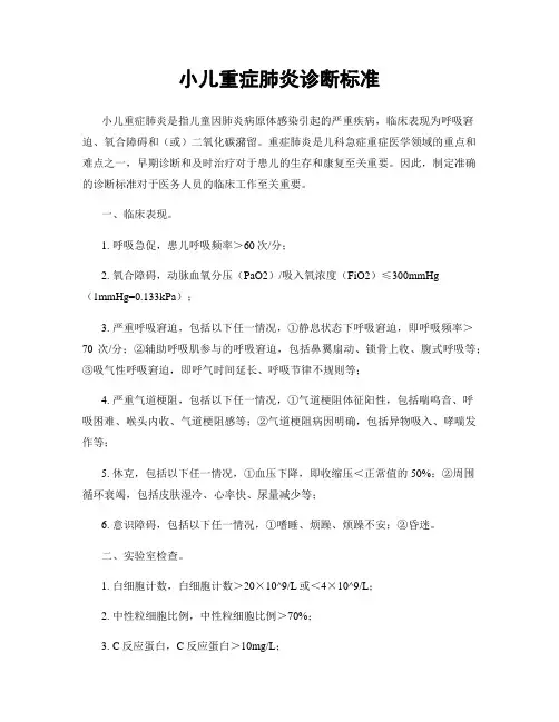 小儿重症肺炎诊断标准
