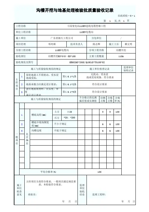 1沟槽开挖与地基处理检验批质量验收记录