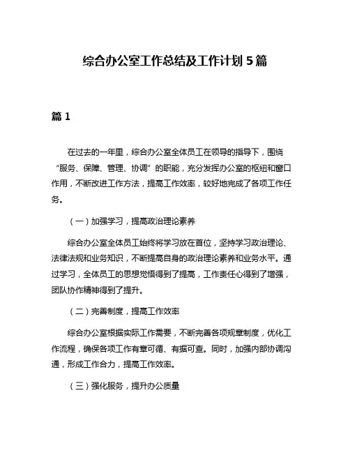 综合办公室工作总结及工作计划5篇